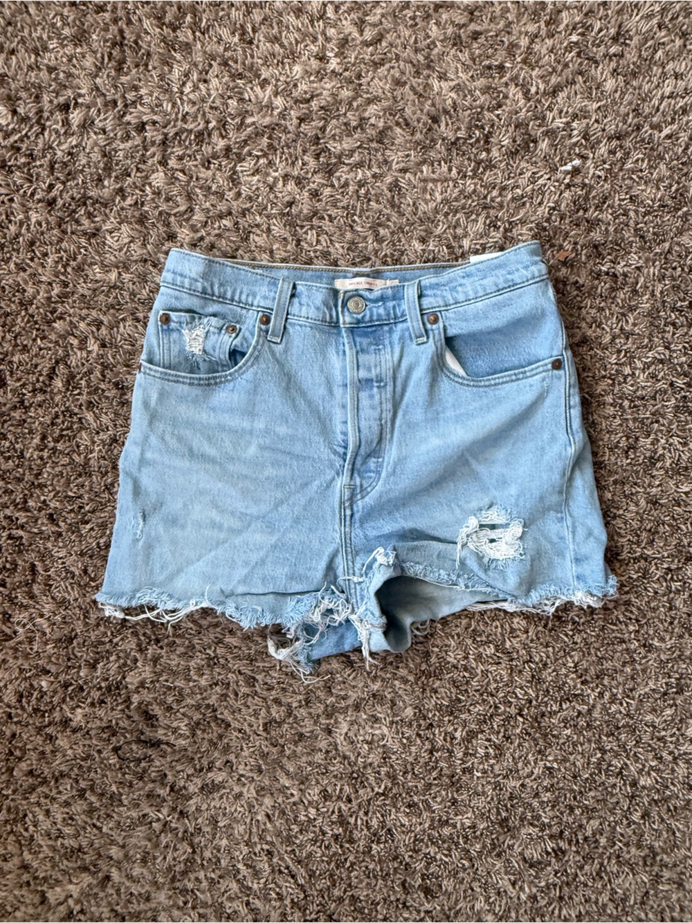 Levi's Light Blue Distressed Ribcage Denim Cutoff Shorts